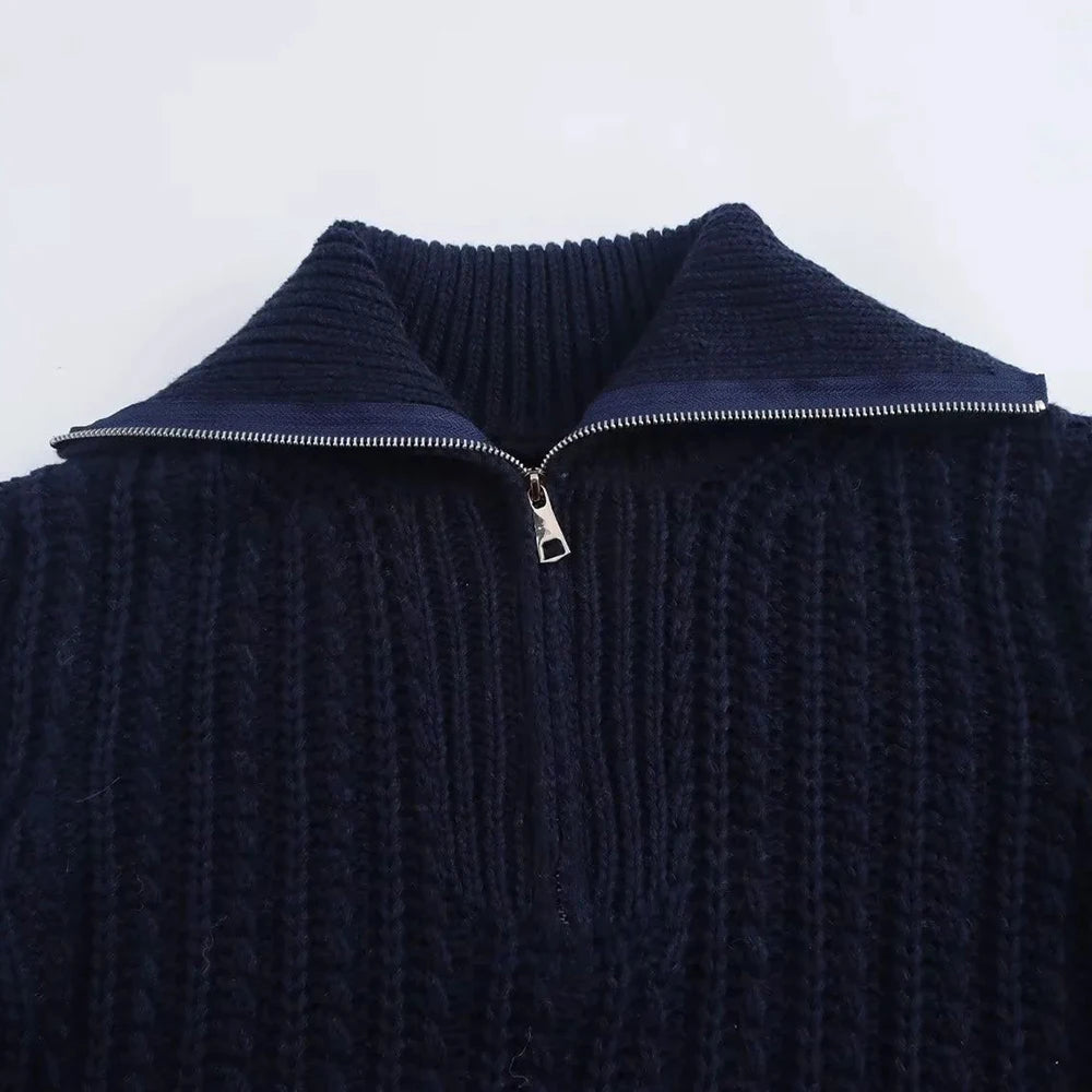 Sailor Zip-Up Knit Sweater