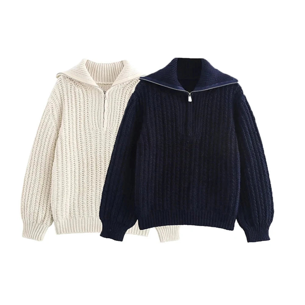 Sailor Zip-Up Knit Sweater