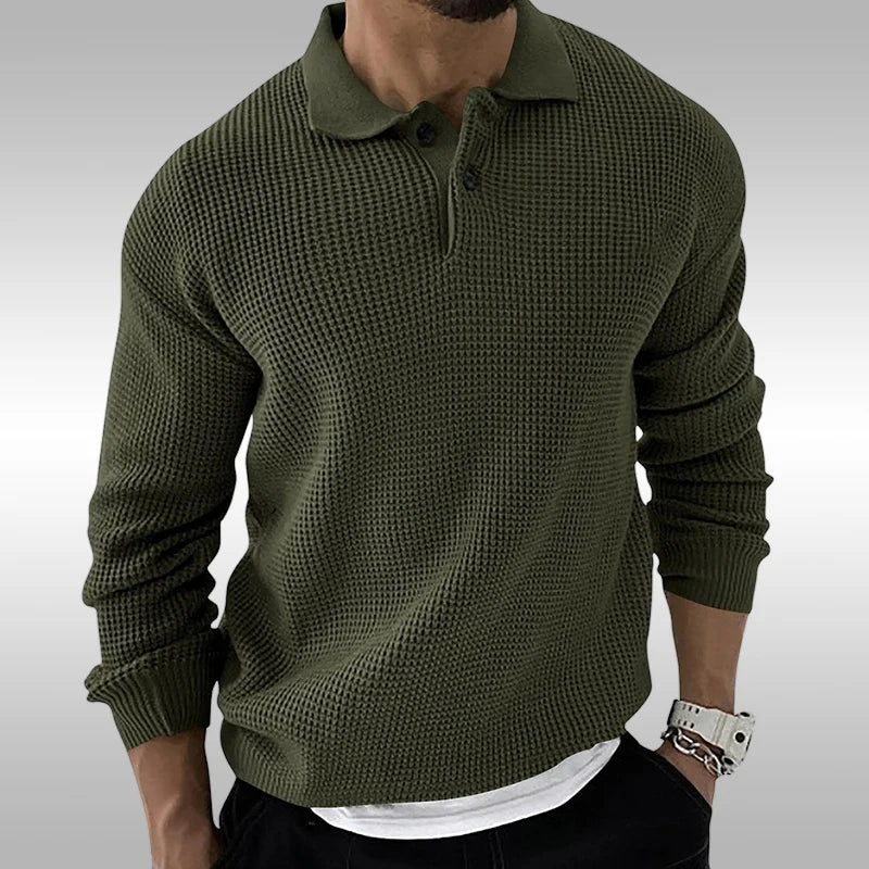 Casual Waffle Knit Polo Sweater