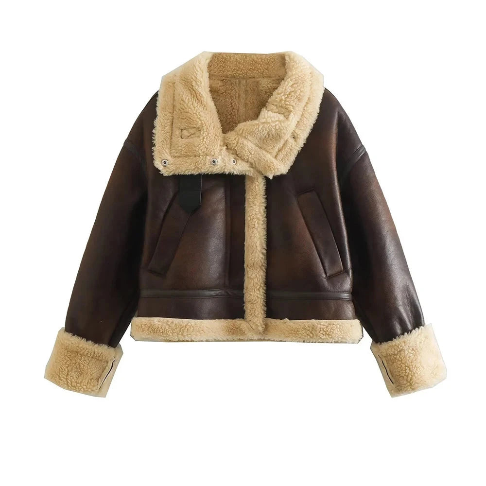 Vintage Brown Shearling Aviator Coat